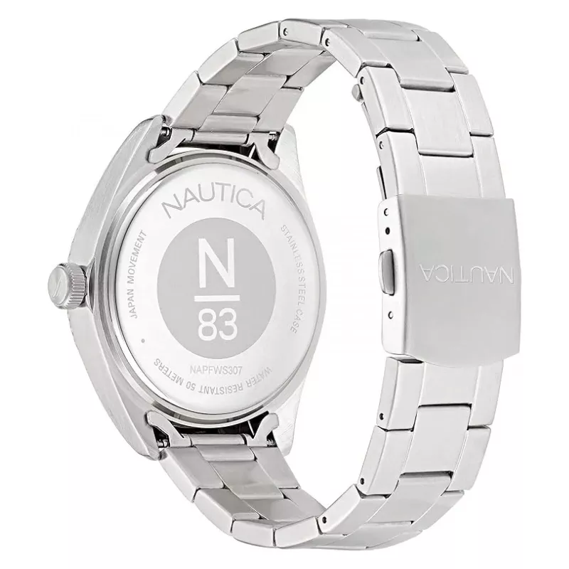 Nautica Relógio de homem quartzo analógico NAPFWS307 44 mm mostrador azul bracelete de silicone azul