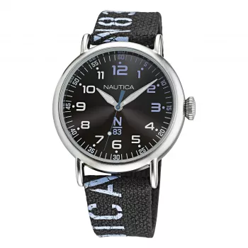 Relógio de homem Nautica quartzo analógico NAPLSF015 mostrador azul bracelete de silicone azul 40mm