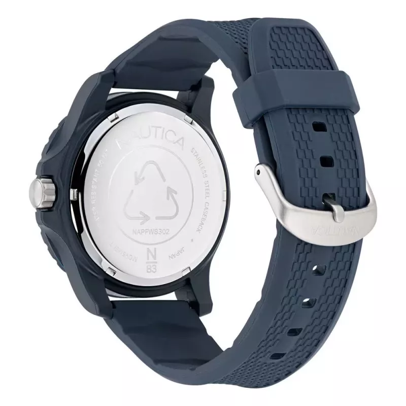 Nautica Relógio cronógrafo de quartzo de homem NAPFWS302 45 mm mostrador azul bracelete de silicone