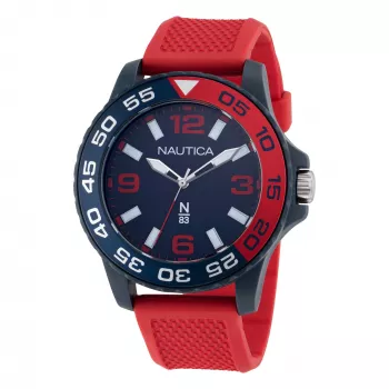 Relógio de quartzo de homem Nautica NAPFWS303 45 mm aço inoxidável mostrador preto bracelete em silicone