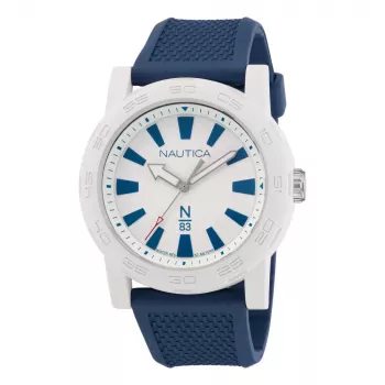 Nautica Relógio para homem NAPATF201 44mm aço inoxidável quartzo analógico mostrador preto bracelete de silicone