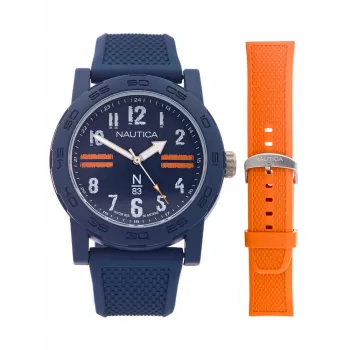 Nautica relógio de homem NAPATS306 42,5mm mostrador azul bracelete de silicone