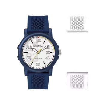 Relógio de homem Nautica NABLEME02 quartzo analógico mostrador azul bracelete de silicone azul 38mm