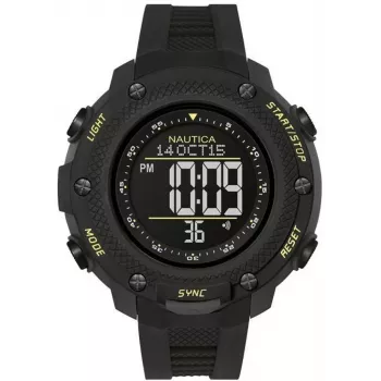 Nautica NAI19523G Relógio de pulso analógico de quartzo para homem, aço inoxidável e silicone, 44 mm, mostrador preto, data