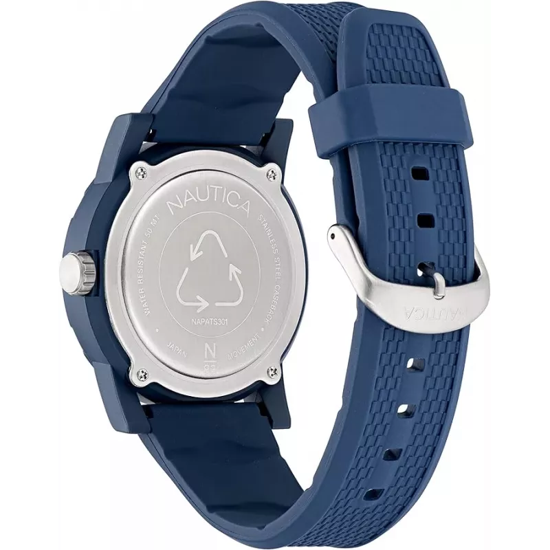 Nautica NAPATS301 relógio de homem analógico de quartzo 42,5mm mostrador azul bracelete de silicone