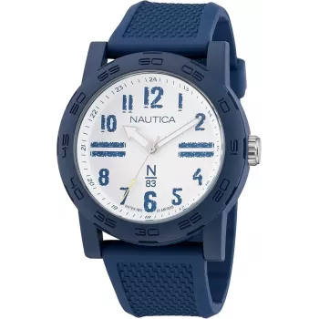 Relógio de quartzo analógico de homem Nautica NAPATS301 42,5mm Mostrador azul Bracelete de silicone