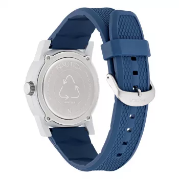 Relógio de quartzo analógico de homem NAUTICA NAPATS304, caixa de aço inoxidável 42,5mm, bracelete de silicone azul, resistência à água 100m