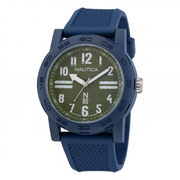 Relógio de quartzo analógico Nautica NAPATS305 para homem mostrador azul bracelete de silicone 42,5mm