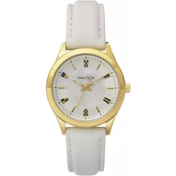 Nautica Relógio de quartzo analógico de mulher NAPVNC001 36mm bracelete de silicone branca