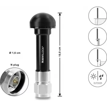 Navilock Antena GNSS ficha N 28 dB ativa exterior preto 10 cm (60763)