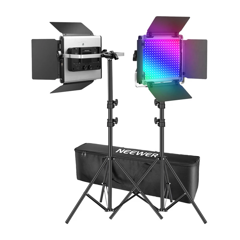 NEEWER 2×660 PRO II Kit de luz de vídeo LED RGB com 2×200cm de tripé de iluminação