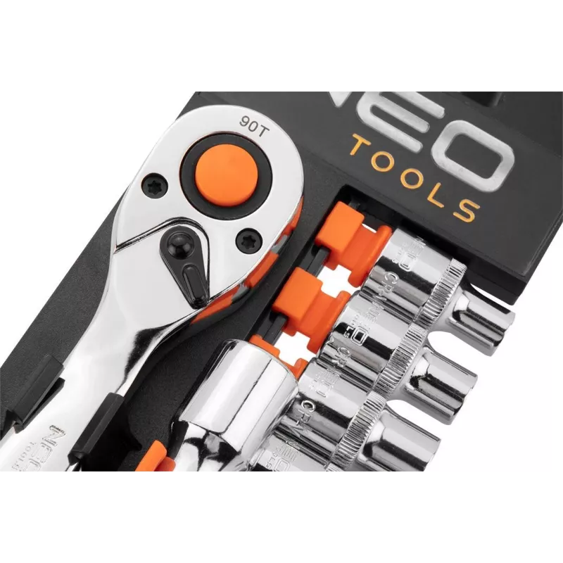 NEO Tools 10-030 Conjunto de chaves de caixa e chaves de 219 peças com encaixes de 1/4 inch, 3/8 inch, 1/2 inch, roquetes, pontas e acessórios em mala de plástico