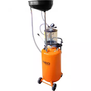 Aspirador de óleo pneumático móvel NEO TOOLS 10-811 com depósito de controlo, depósito principal 80L, depósito de inspeção 10L, pressão de ar 6-8 bar, 4 rodas giratórias