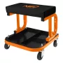 Banco de oficina rolante NEO TOOLS 11-604 com prateleira para ferramentas, ajuste pneumático de altura 380-500 mm, carga 135 kg, 5 rodízios, assento em vinil resistente ao óleo