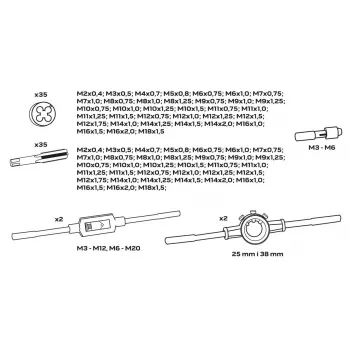 NEO TOOLS conjunto de 110 peças de machos e cossinetes métricos com ferramentas de roscagem HSS, chaves ajustáveis e mala metálica