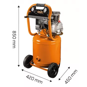NEO TOOLS 12K010 Compressor de ar vertical lubrificado a óleo, depósito de 40 L, 230 V, 1,5 kW, 8 bar, 206 L/min de aspiração, rodas e pega