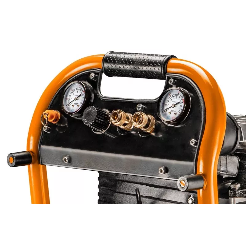 NEO TOOLS 12K010 Compressor de ar vertical lubrificado a óleo, depósito de 40 L, 230 V, 1,5 kW, 8 bar, 206 L/min de aspiração, rodas e pega