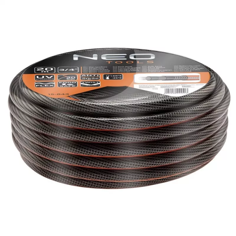 Mangueira de jardim NEO Tools 15-843 20 m 1/2 polegadas 3 camadas reforçada PVC verde
