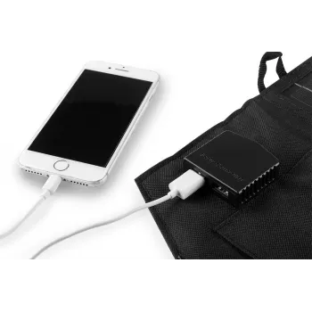 NEO TOOLS carregador solar dobrável 15W com saídas USB-A e USB-C, painel monocristalino, resistente à água IPX4, preto
