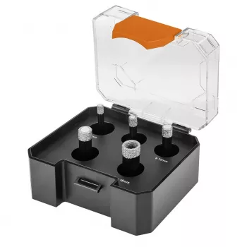 Conjunto de serras copo diamantadas NEO TOOLS 55-319, 5 peças (6, 8, 10, 12, 16 mm) com mala