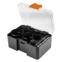 Conjunto de serras copo NEO TOOLS 57-923 com ponta de metal duro, 11 peças (20–64 mm), com 2 adaptadores e mala