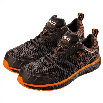 NEO TOOLS 82-091 S1P SRC Sapatos de segurança – biqueira de aço, proteção antiperfuração, malha respirável, tamanho 42, preto/cinzento