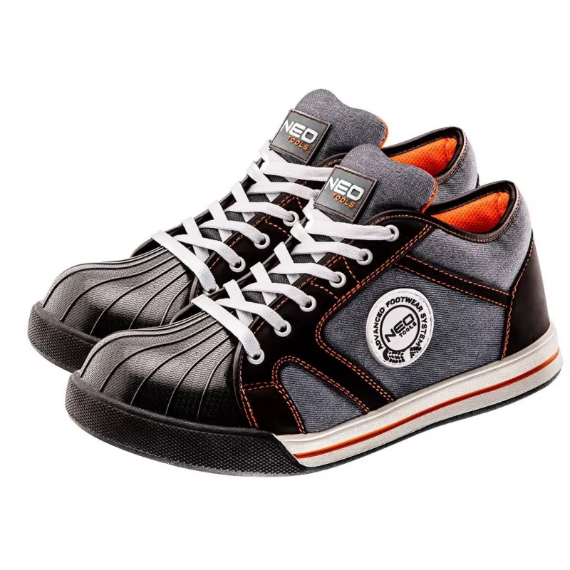 Sapatos de segurança NEO TOOLS 82-116 S1P SRC com biqueira de aço, tamanho 42, preto/cinzento com apontamentos laranja