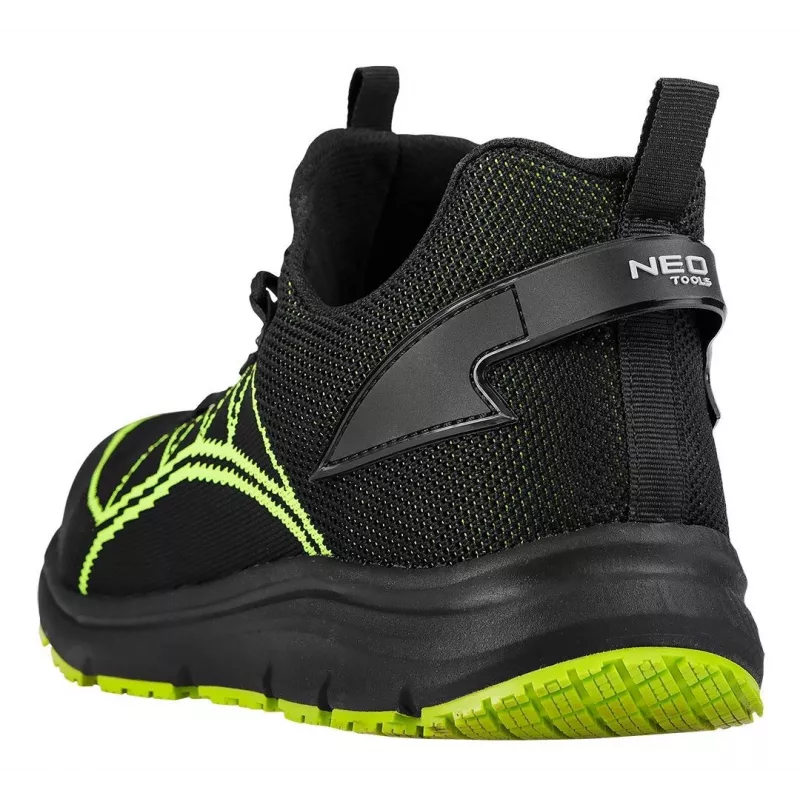 Sapatos de segurança NEO Tools 82-161-45 S1P SRC, tamanho 45, biqueira de aço, proteção antiperfuração Kevlar, pele veludo, preto/cinzento