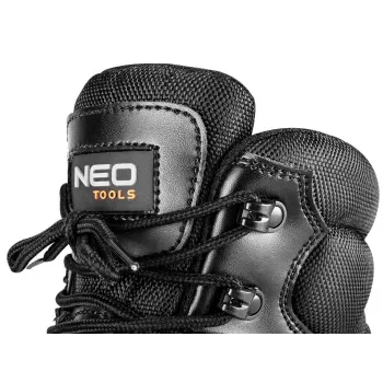 NEO Tools 82-175-47 S1P SRC Sapatos de segurança, modelo baixo, com biqueira de aço e proteção antiperfuração, pele veludo, sola de PU com dupla densidade, cinzento/preto, tamanho 47