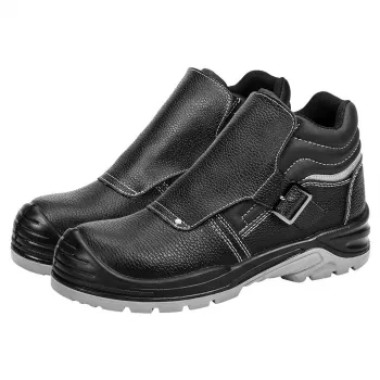 Sapatos de segurança NEO TOOLS 82-181-44 S1P SRC com biqueira de aço, pele veludo, sola de PU dupla densidade, tamanho 44, cinzento/preto