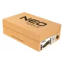 Sapatos de segurança NEO Tools 82-741-47 S1P SRC tamanho 47 EU biqueira de aço e proteção antiperfuração, parte superior em pele veludo e malha, sola em PU de dupla densidade, preto/cinzento com apontamentos laranja