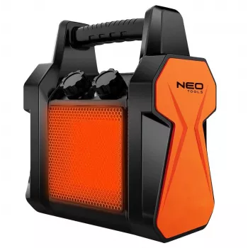 Aquecedor elétrico com ventoinha NEO Tools 90-061 3000W, 2 níveis de aquecimento, modo ventoinha, termostato ajustável, proteção contra sobreaquecimento, preto/laranja