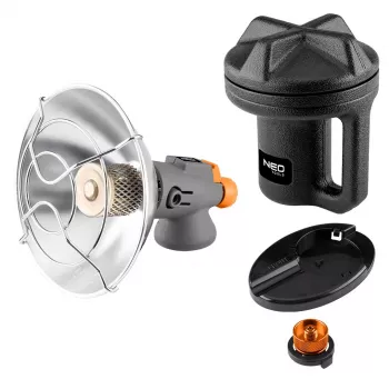 NEO TOOLS 90-134 Aquecedor a gás portátil com acendimento piezoelétrico, 1,7 kW, placa cerâmica, para cartucho de butano/propano, preto/vermelho