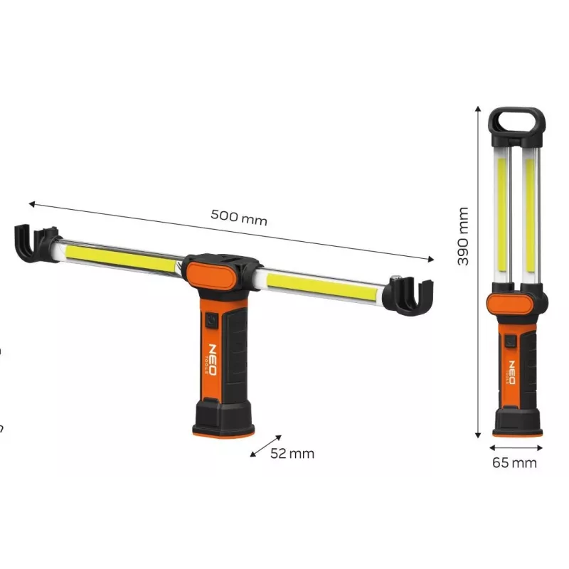 Lanterna de trabalho recarregável NEO TOOLS 99-066 COB LED com base magnética e gancho articulado, 300 lm