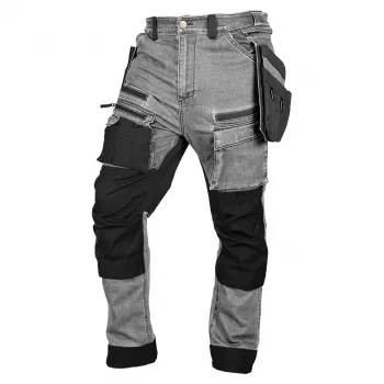 Calças de trabalho em denim NEO TOOLS com reforços Cordura, bolsas de coldre removíveis, cinzento, tamanho M
