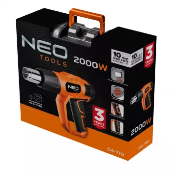 NEO TOOLS pistola de ar quente 2000W com ecrã LCD, 50°C e 70-600°C, 4 bicos, raspador, mala de transporte