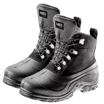 Botas de neve NEO TOOLS homem, tamanho 43 - botas de inverno pretas com atacadores e forro de pele sintética, repelentes à água, sola TPR antiderrapante