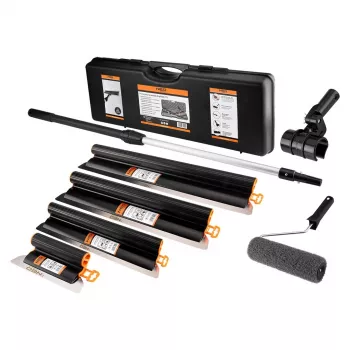 Conjunto de reboco NEO TOOLS com talochas, cabo telescópico e rolo, em mala