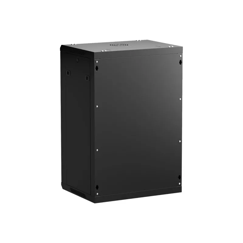 NETRACK 019-180-645-022 Armário de parede/suspenso 19 polegadas 18U 450mm Porta de vidro preto Painéis laterais amovíveis