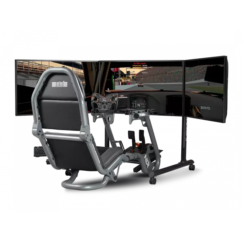 Next Level Racing Suporte de chão Suporte de monitor único autónomo com tubo redondo para até 3x43 polegadas Ajuste de altura Inclinação Capacidade máx. de carga 50 kg Preto