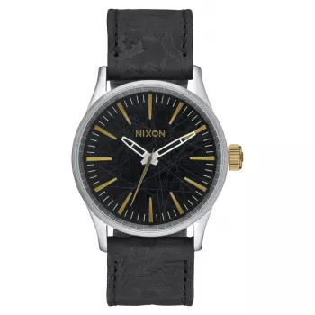 Relógio NIXON A377-2222-00 homem 38mm em aço inoxidável com mostrador preto e pulseira de pele sela