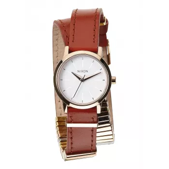 Relógio de mulher NIXON A403-1749-00 26mm tom ouro rosa aço inoxidável e pele taupe