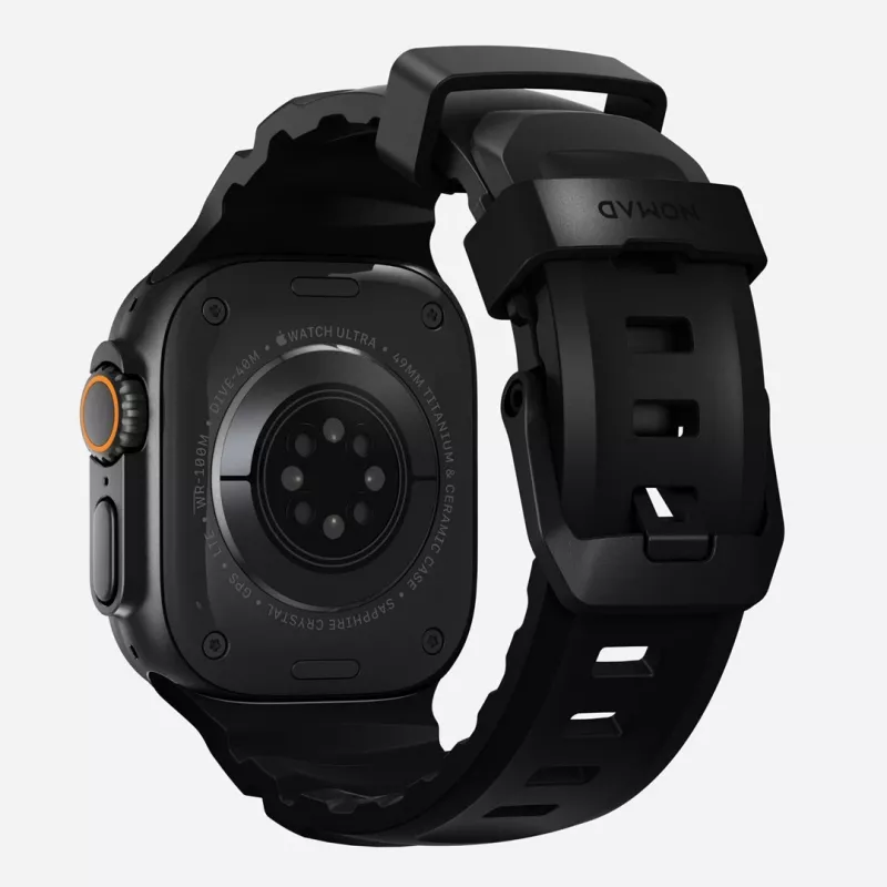 Pulseira NOMAD Rocky Point para Apple Watch 46mm/49mm com FKM e titânio (Carbon Black, ferragens pretas)