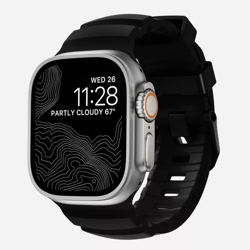 Pulseira NOMAD Rocky Point para Apple Watch 46mm/49mm com FKM e titânio (Carbon Black, ferragens pretas)