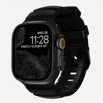 Pulseira NOMAD Rocky Point para Apple Watch 46mm/49mm com FKM e titânio (Carbon Black, ferragens pretas)