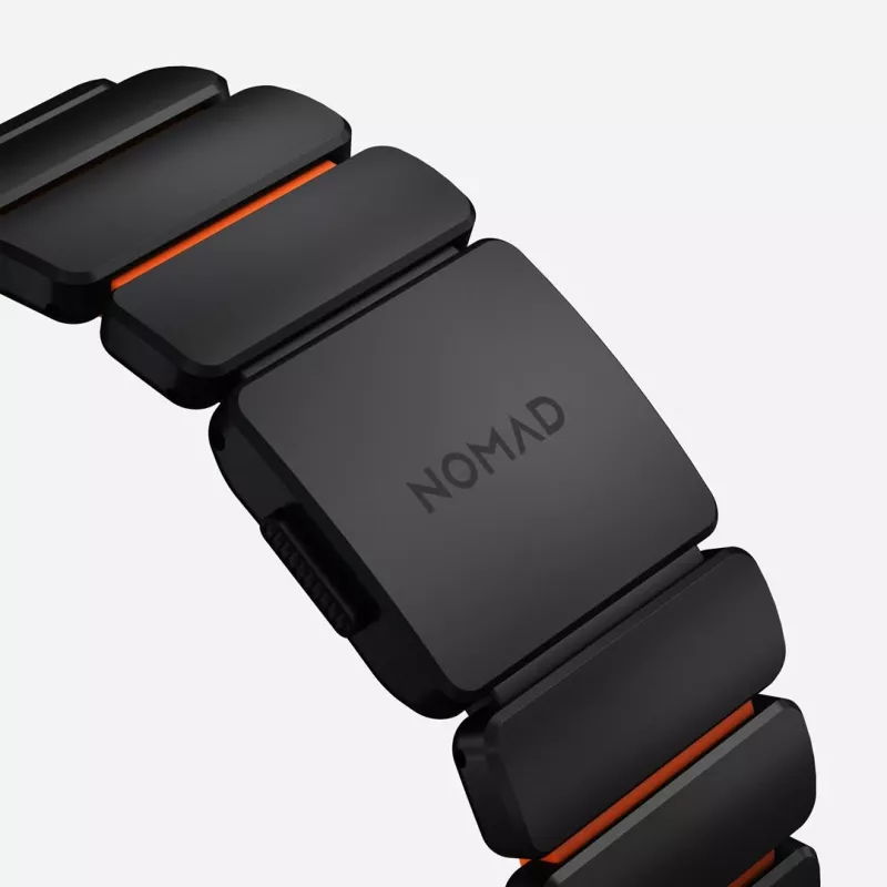 NOMAD Stratos Band - pulseira de titânio para Apple Watch 49mm com FKM (Black Titanium, Ultra Orange FKM)