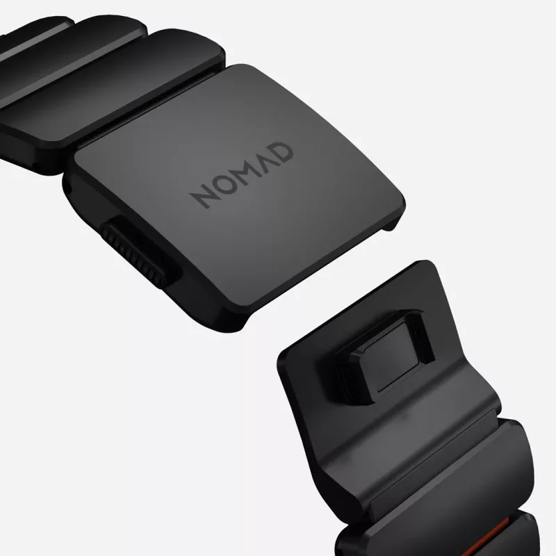 NOMAD Stratos Band - pulseira de titânio para Apple Watch 49mm com FKM (Black Titanium, Ultra Orange FKM)