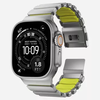 NOMAD Stratos Band - pulseira de titânio para Apple Watch 49mm com FKM (Natural Titanium, Volt FKM)