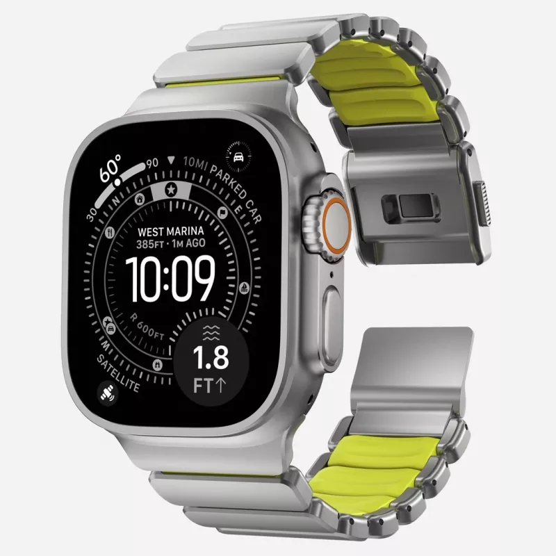NOMAD Stratos Band - pulseira de titânio para Apple Watch 49mm com FKM (Natural Titanium, Volt FKM)