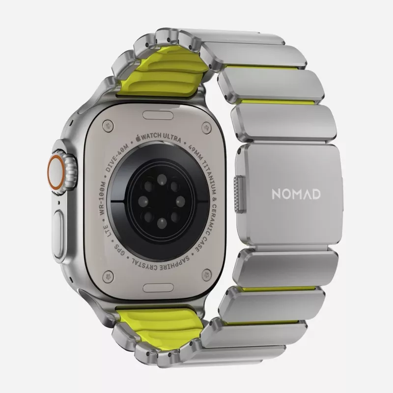 NOMAD Stratos Band - pulseira de titânio para Apple Watch 49mm com FKM (Natural Titanium, Volt FKM)